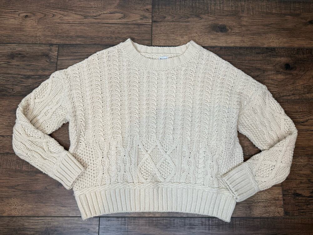 Princess Polly Cream Chunky Cable Knit Oversized Pullover Fisherman Sweater S/M